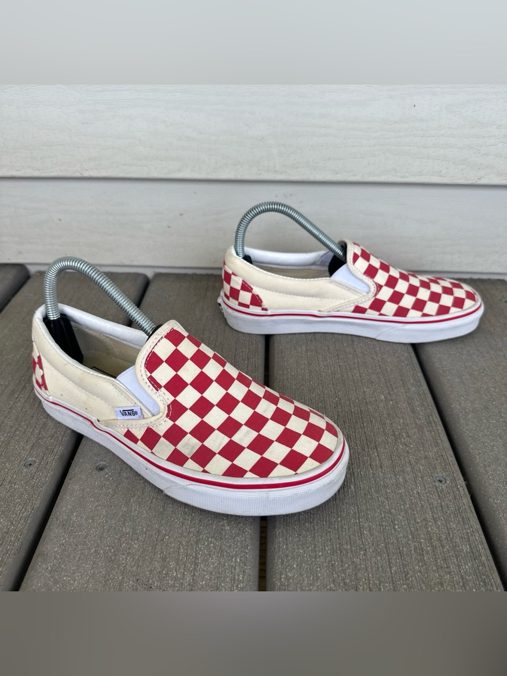 VANS Women’s 7.5 | Men’s 6 Classic Slip On Checkerboard Shoes Red Ivory Checked